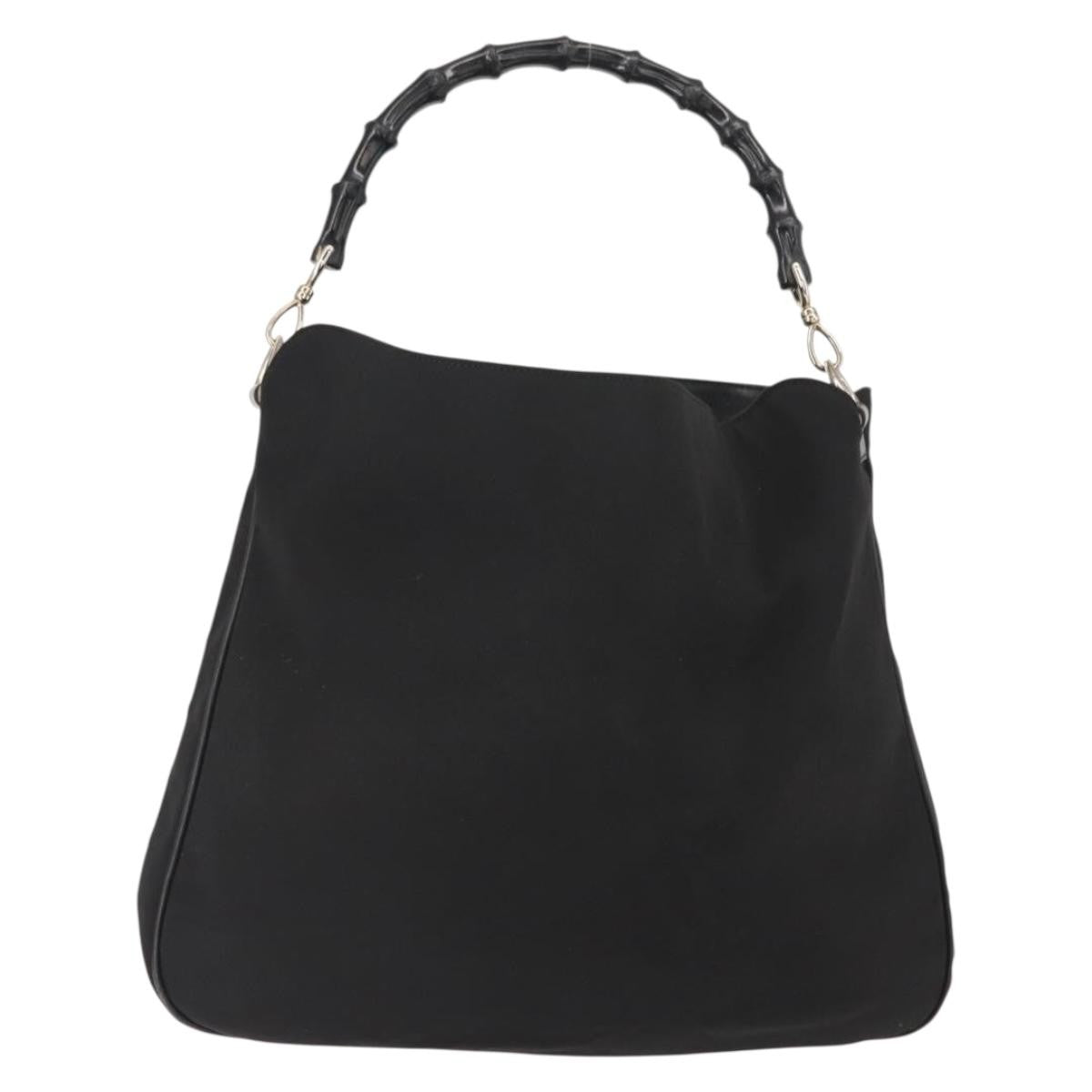 Gucci Vintage Bamboo Handle Open Hobo Nylon Black Nylon Tote Bag Bag (Authentic Pre-Loved)