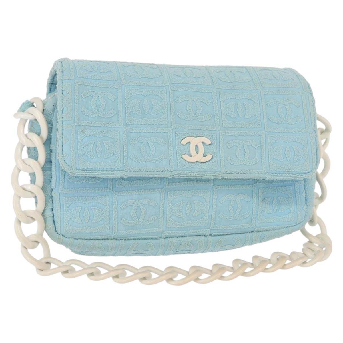 Chanel Sport Line Resin Camera Flap Bag Terry Cloth Blue Plastic Shoulder Bag Bag (Pre-Loved)