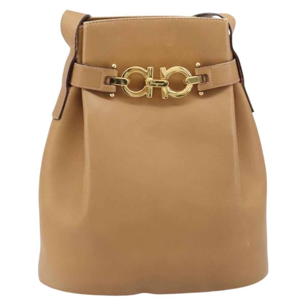 Salvatore Ferragamo Gancini Shoulder Bag Leather Beige Leather Shoulder Bag Bag (Pre-Loved)