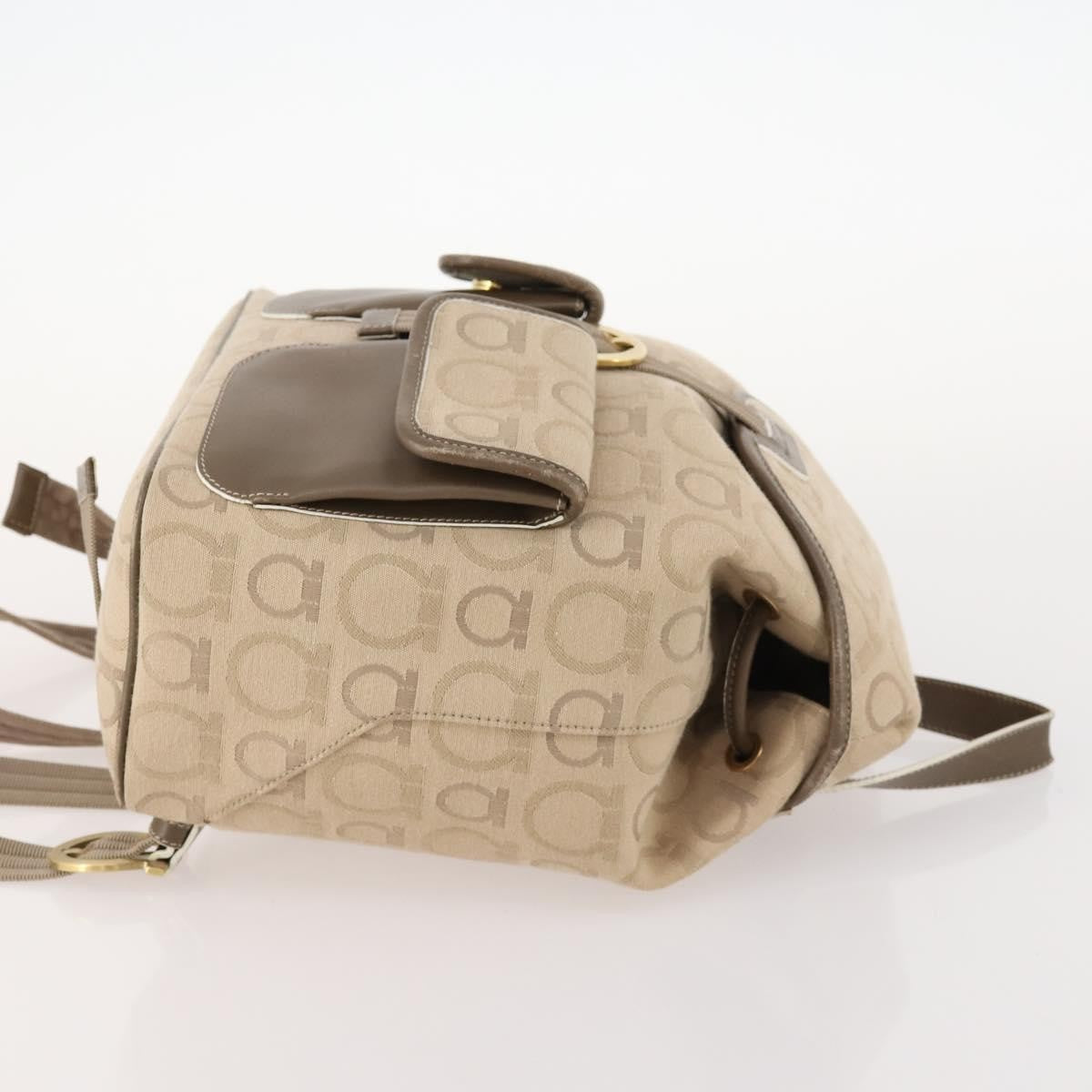Salvatore Ferragamo Gancini Backpack Canvas Beige Canvas Backpack Bag (Authentic Pre-Loved)