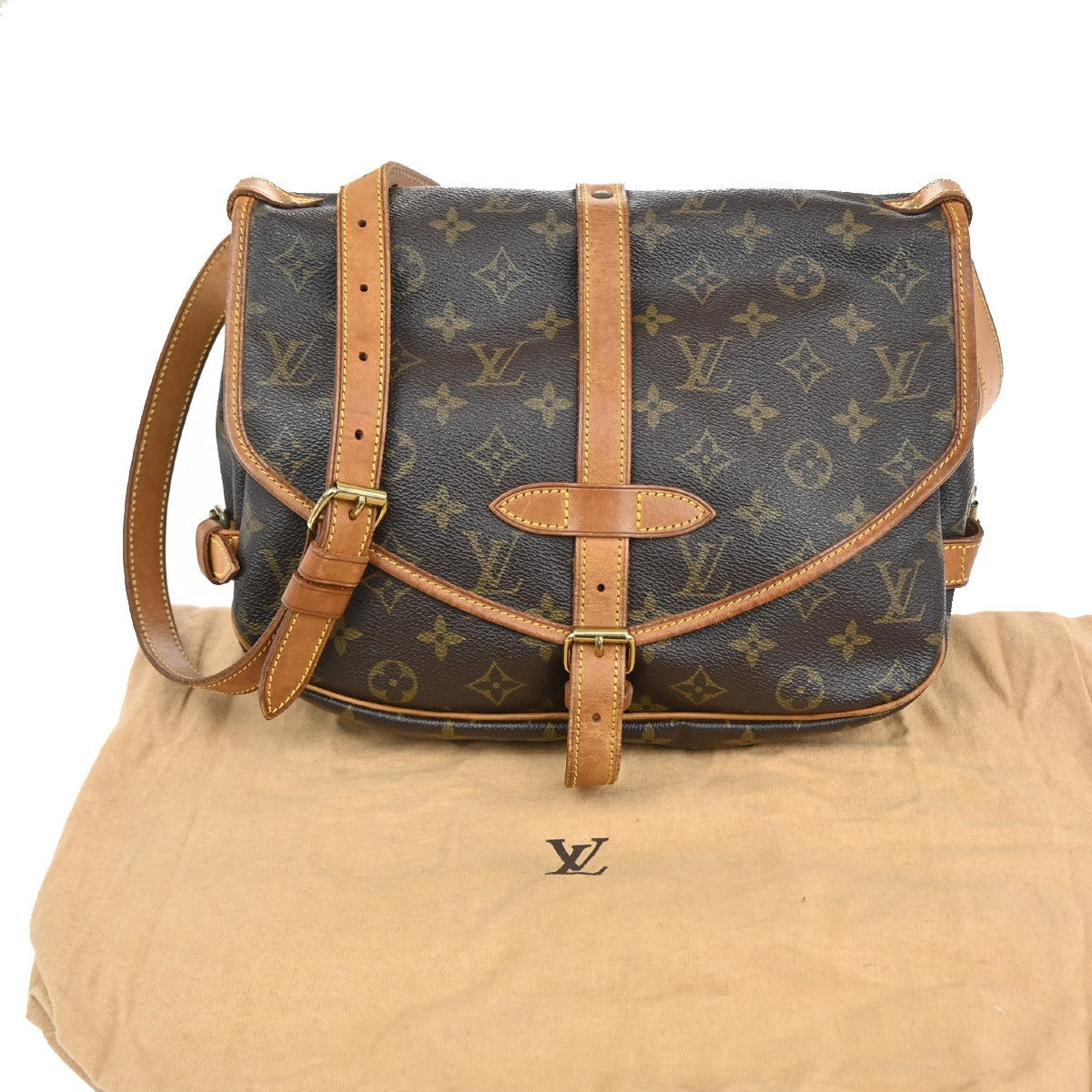 Louis Vuitton Saumur Handbag Monogram Canvas Brown Canvas Shoulder Bag Bag (Pre-Loved)