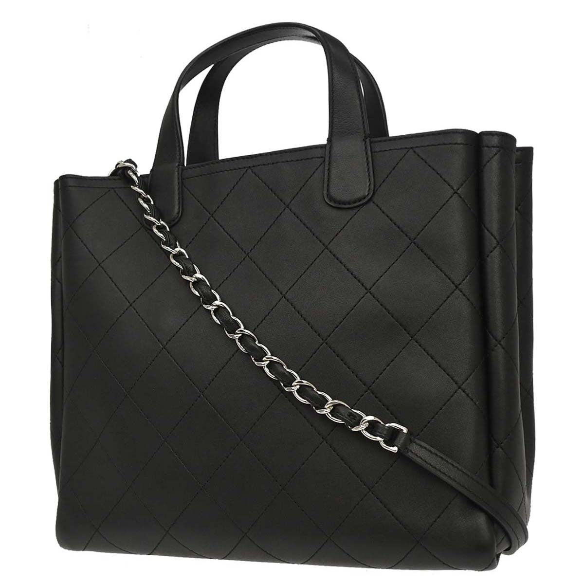 Chanel Covered Cc Shopping Tote Stitched Calfskin Black Leather Tote Bag Bag (Pre-Loved)