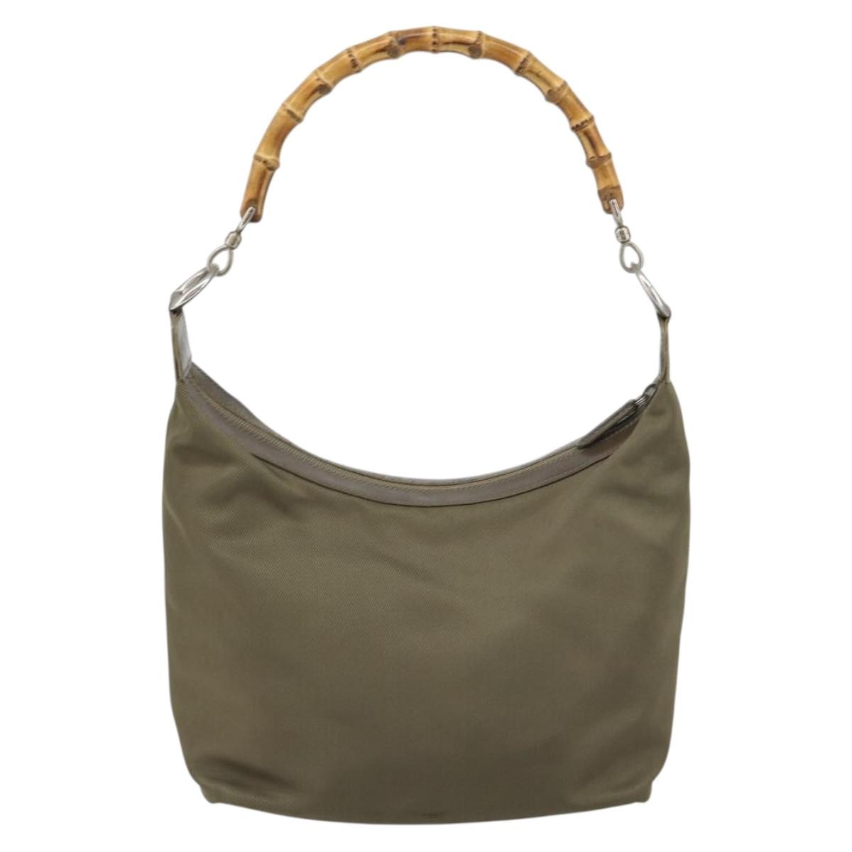 Gucci Vintage Bamboo Shoulder Bag Nylon Khaki Nylon Shoulder Bag Bag (Pre-Loved)