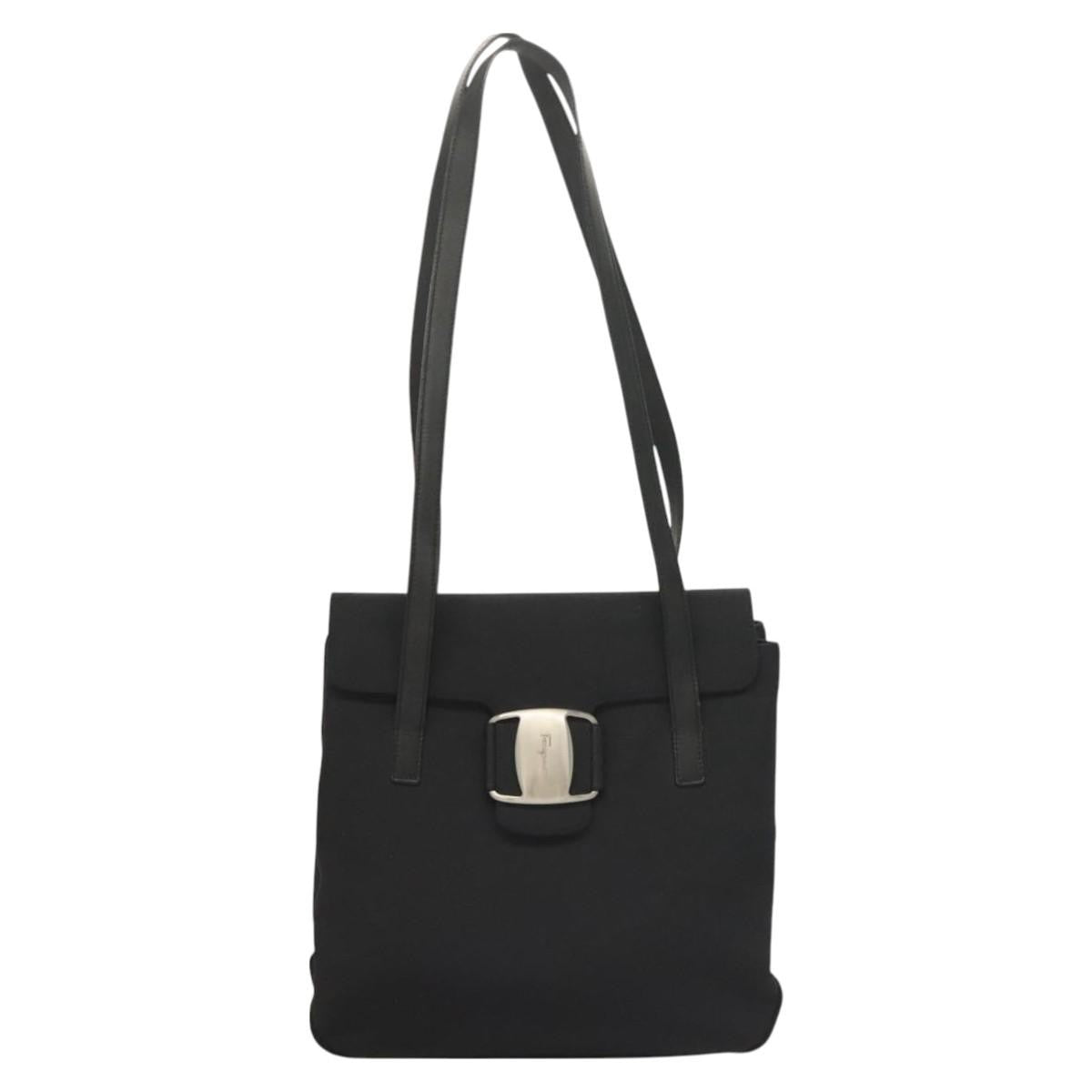 Salvatore Ferragamo Vala Shoulder Bag Leather Black Canvas Shoulder Bag Bag (Pre-Loved)