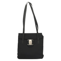 Salvatore Ferragamo Vala Shoulder Bag Leather Black Canvas Shoulder Bag Bag (Pre-Loved)