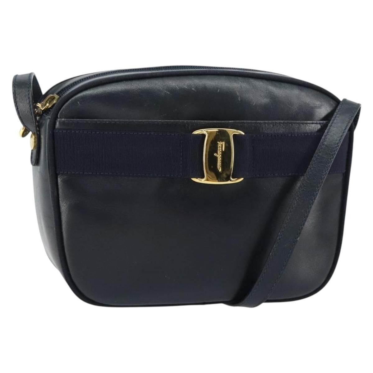 Salvatore Ferragamo Vala Shoulder Bag Leather Navy Leather Shoulder Bag Bag (Authentic Pre-Loved)