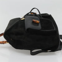 Gucci Vintage Bamboo Backpack Suede And Leather Black Suede Backpack Bag (Authentic Pre-Loved)