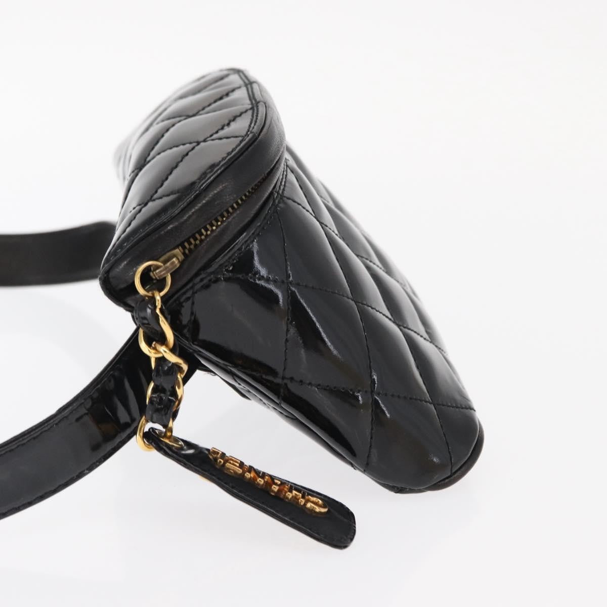 Chanel Vintage Zip Belt Bag Quilted Lambskin Black Patent_Leather Clutche & Pouche Bag (Pre-Loved)