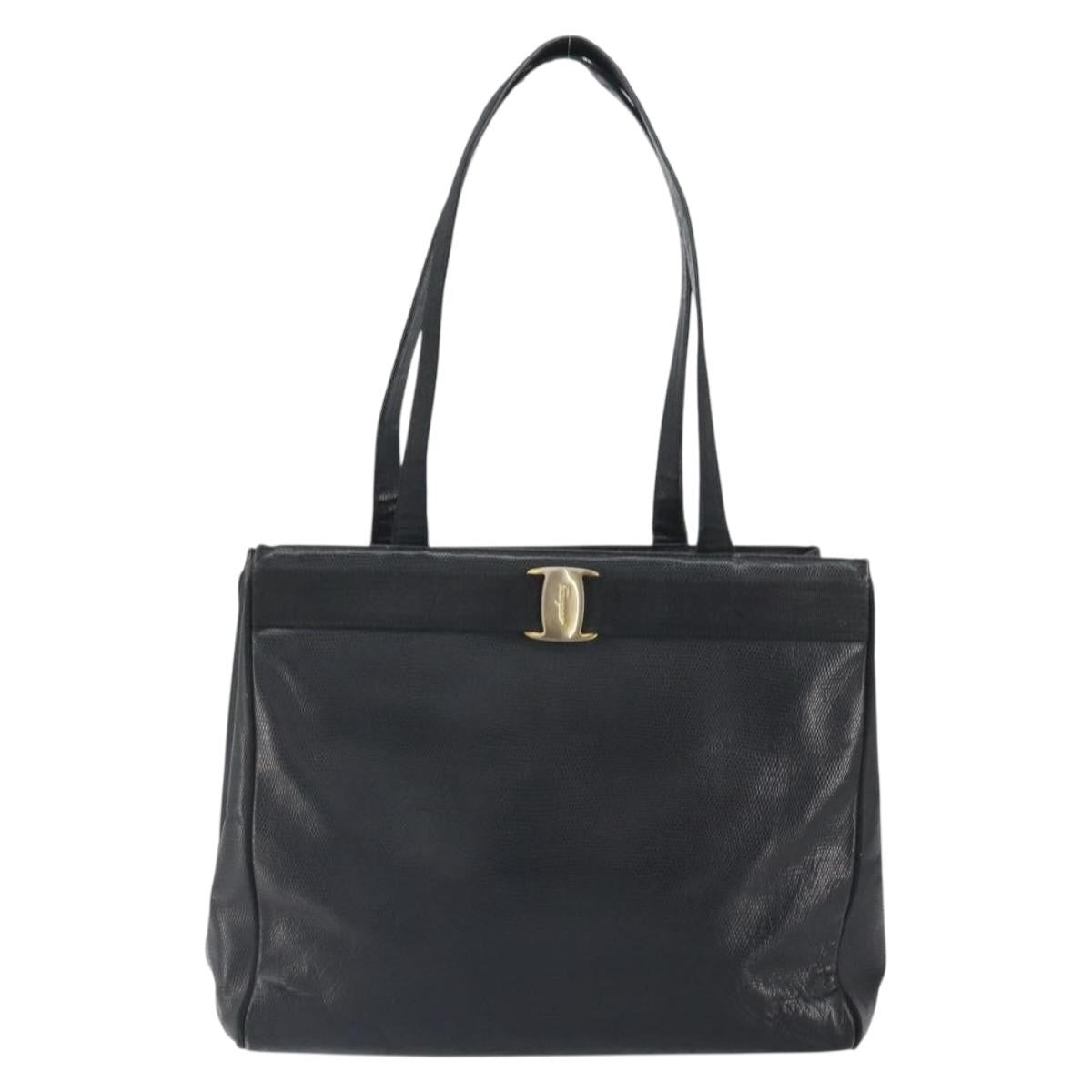 Salvatore Ferragamo Vala Tote Leather Black Leather Shoulder Bag Bag (Authentic Pre-Loved)
