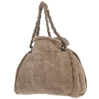 Chanel Vintage Embroidered Cc Chain Tote Quilted Suede And Shearling Brown Suede Tote Bag Bag (Authentic Pre-Loved)