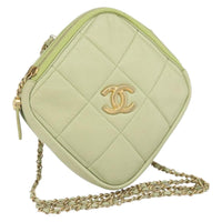 Chanel Diamond Chain Crossbody Bag Quilted Lambskin Green Leather Shoulder Bag Bag (Pre-Loved)