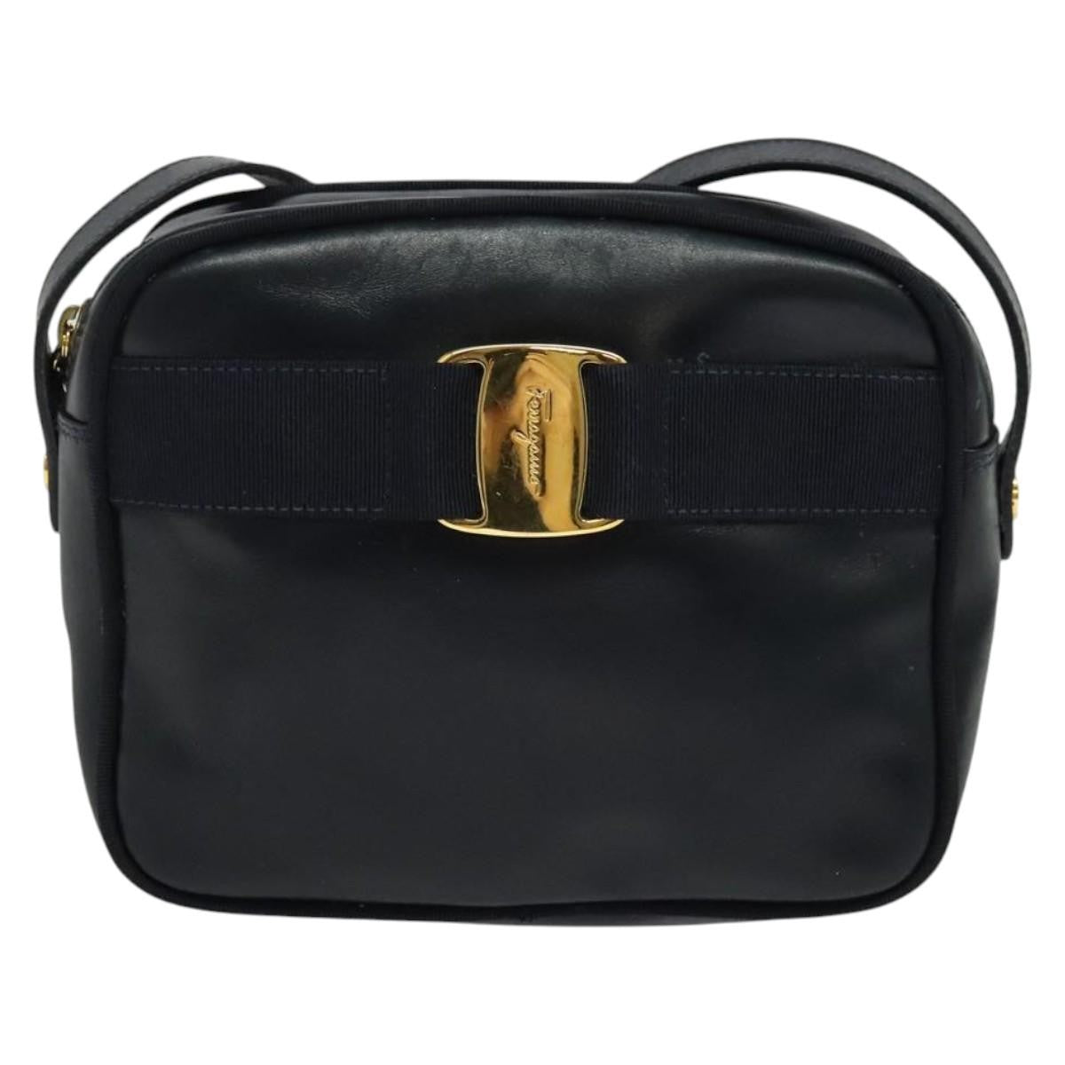 Salvatore Ferragamo Vala Shoulder Bag Leather Navy Leather Shoulder Bag Bag (Authentic Pre-Loved)