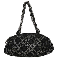 Chanel Vintage Zip Bowler Bag Printed Jacquard Black Cotton Shoulder Bag Bag (Pre-Loved)