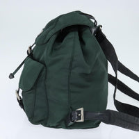 Prada Vela Double Front Pocket Backpack Tessuto With Saffiano Leather Khaki Nylon Backpack Bag (Authentic Pre-Loved)