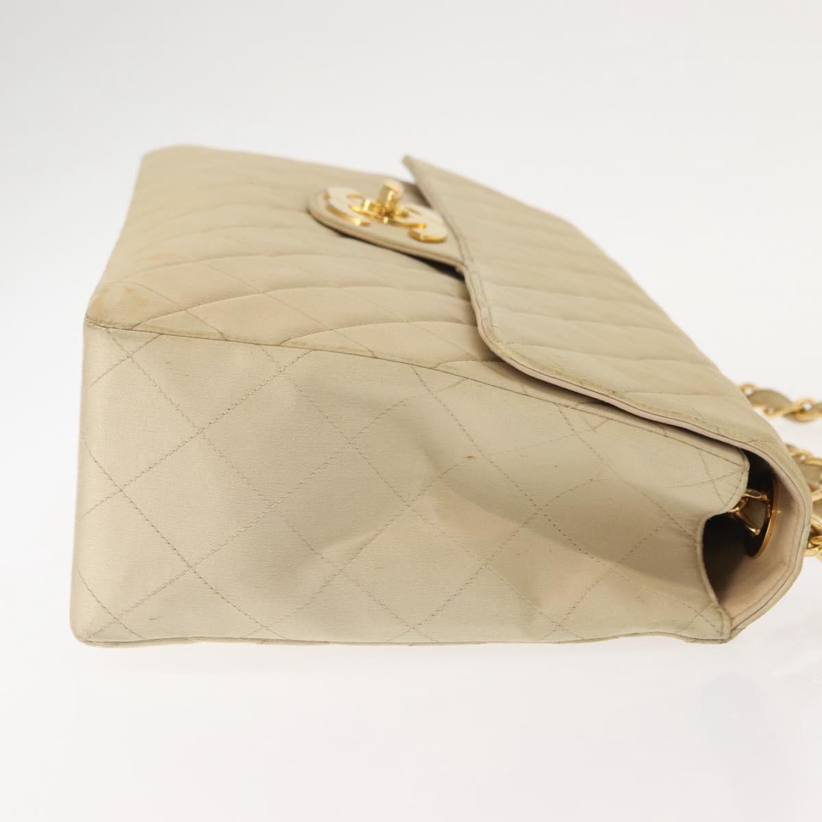 Chanel Vintage Classic Single Flap Bag Silk Beige Satin Shoulder Bag Bag (Authentic Pre-Loved)