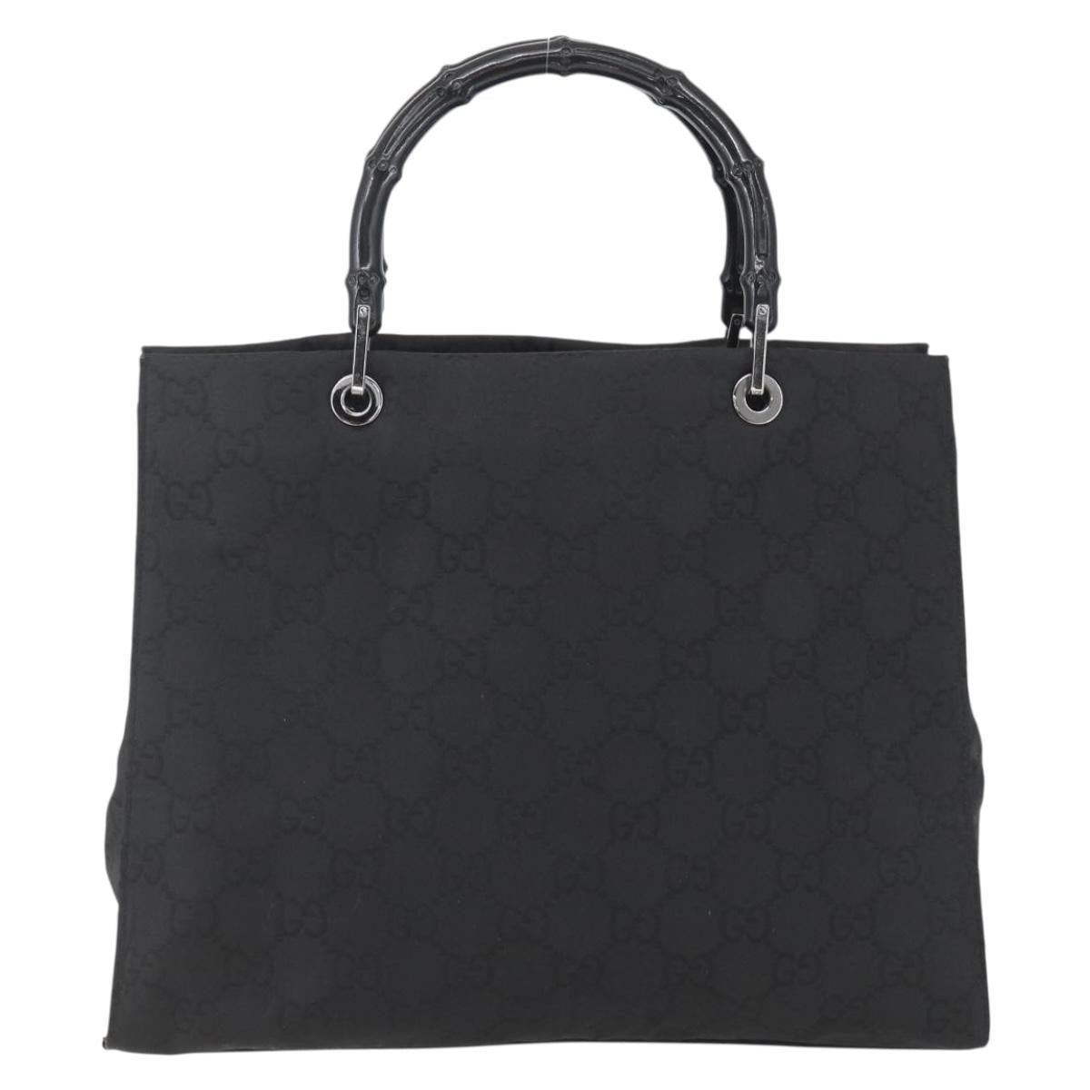 Gucci Vintage Bamboo Handle Tote Gg Nylon Black Nylon Tote Bag Bag (Pre-Loved)