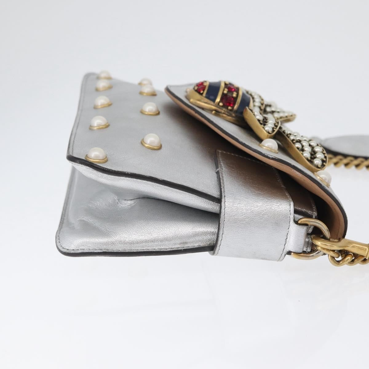 Gucci Broadway Pearly Bee Shoulder Bag Embellished Leather Silver Leather Shoulder Bag Bag (Authentic Pre-Loved)