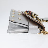 Gucci Broadway Pearly Bee Shoulder Bag Embellished Leather Silver Leather Shoulder Bag Bag (Authentic Pre-Loved)