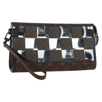 Louis Vuitton Standing Pouch Monogram Chess Coated Canvas And Pvc Brown Canvas Clutche & Pouche Bag (Authentic Pre-Loved)