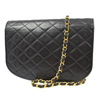 Chanel Vintage Round Flap Bag Quilted Lambskin Black Leather Shoulder Bag Bag (Authentic Pre-Loved)