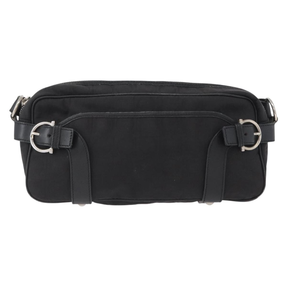 Salvatore Ferragamo Gancini Shoulder Bag Canvas Black Canvas Shoulder Bag Bag (Authentic Pre-Loved)