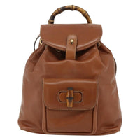 Gucci Vintage Bamboo Backpack Leather Brown Leather Backpack Bag (Authentic Pre-Loved)