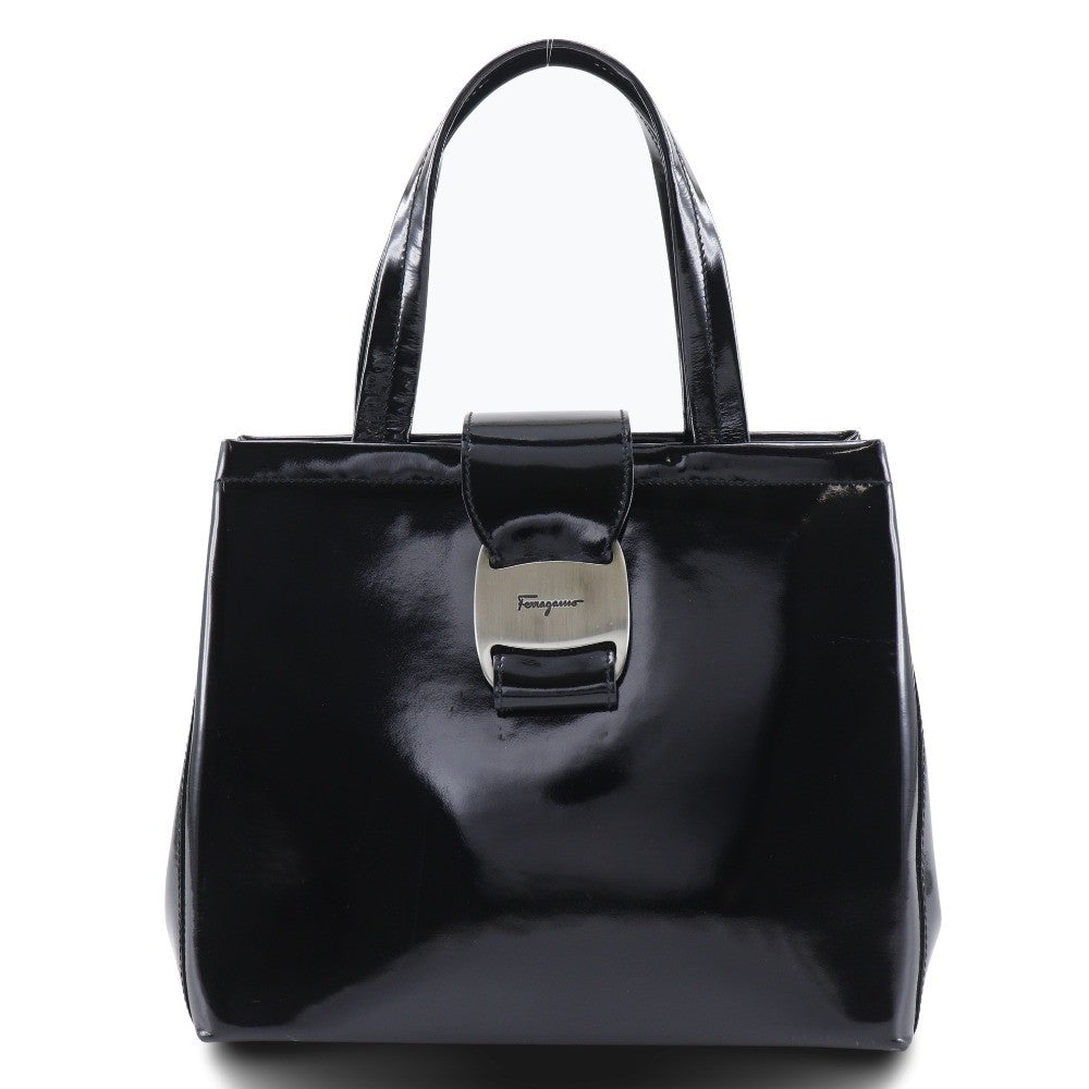 Salvatore Ferragamo Convertible Vara Bow Tote Patent Leather Black Patent_Leather Handbag (Pre-Loved)