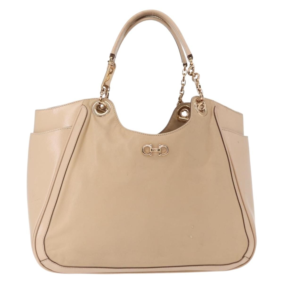 Salvatore Ferragamo Betulla Chain Tote Leather Beige Leather Tote Bag Bag (Authentic Pre-Loved)