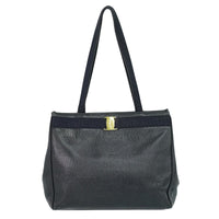 Salvatore Ferragamo Vintage Vara Bow Tote Lizard Embossed Leather Black Leather Tote Bag Bag (Pre-Loved)