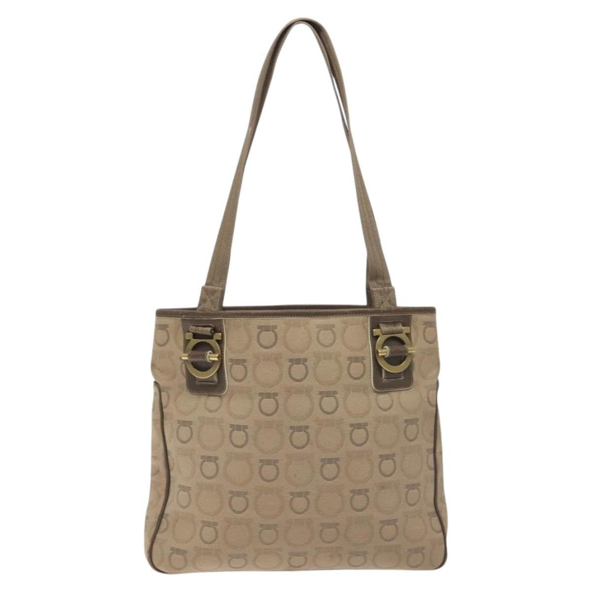 Salvatore Ferragamo Gancini Tote Gancini Canvas Beige Canvas Tote Bag Bag (Pre-Loved)