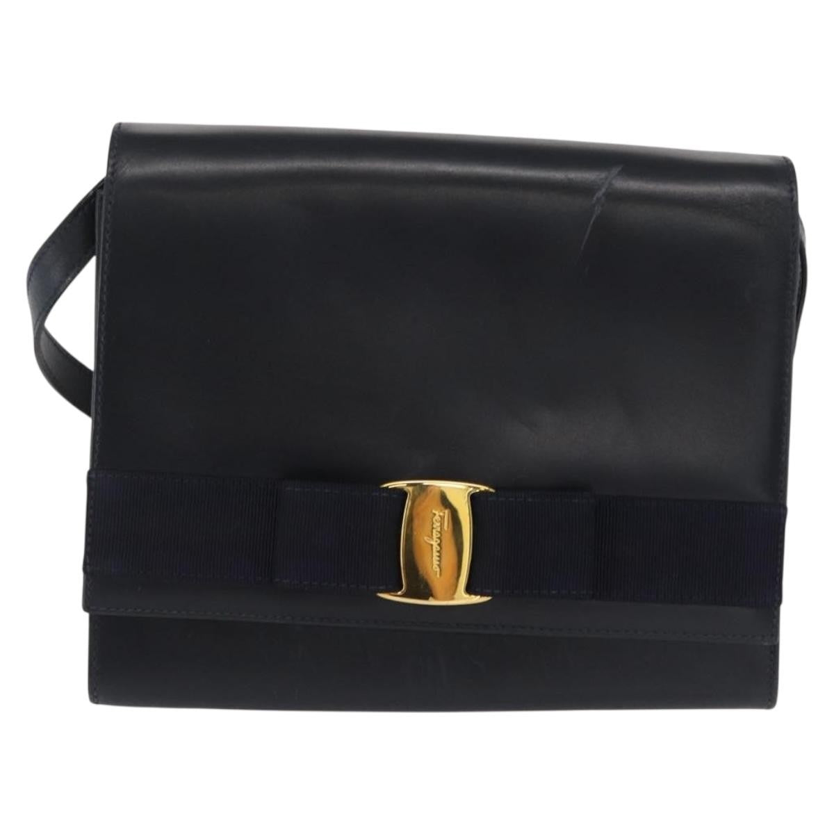 Salvatore Ferragamo Salvatore Ferragamo Vala Shoulder Bag Leather Navy Leather Shoulder Bag Bag (Pre-Loved)
