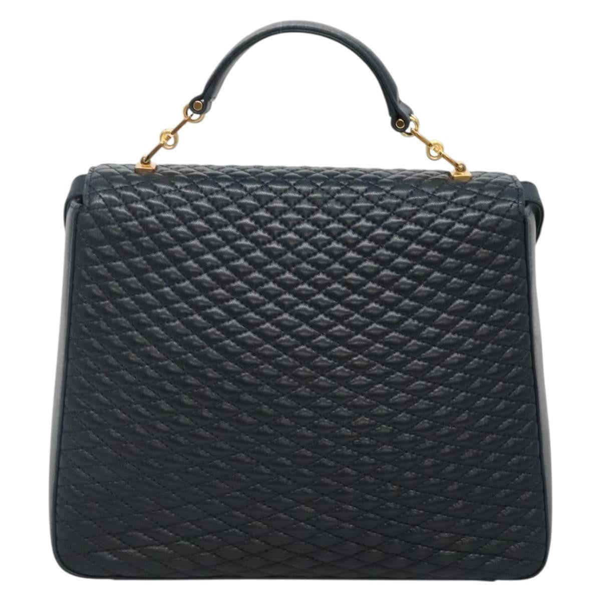 Bally Vintage Handbag Quilted Leather Navy Leather Handbag (Authentic Pre-Loved)