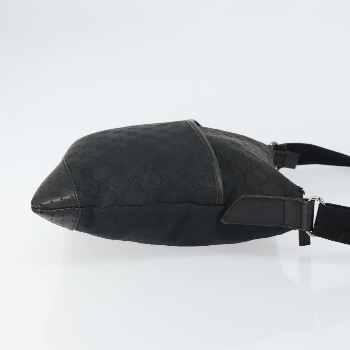 Gucci Zip Messenger Bag Gg Canvas With Perforated Leather Black Canvas Shoulder Bag Bag (Authentic Pre-Loved)