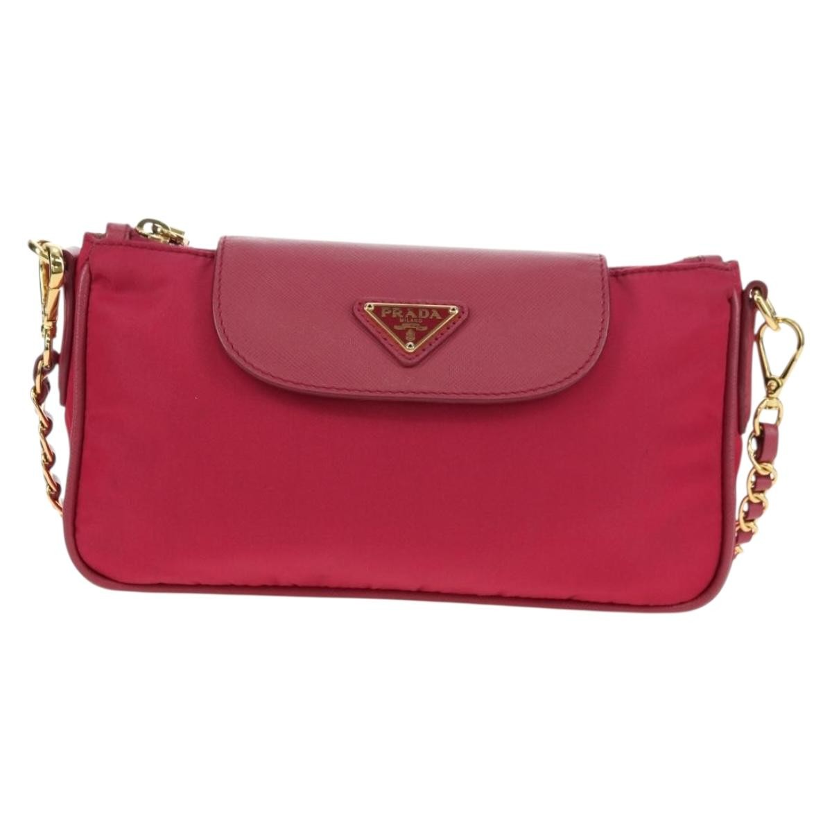 Prada Chain Crossbody Bag Tessuto And Saffiano Leather Pink Nylon Shoulder Bag Bag (Pre-Loved)