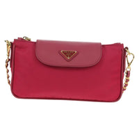 Prada Chain Crossbody Bag Tessuto And Saffiano Leather Pink Nylon Shoulder Bag Bag (Pre-Loved)