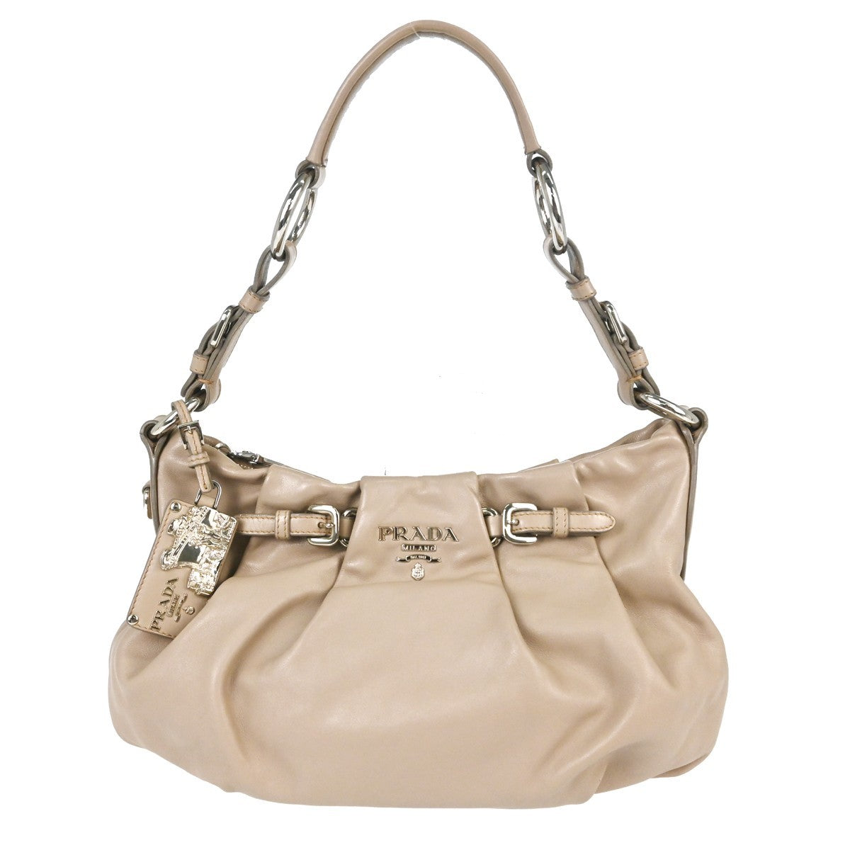 Prada Shoulder Bag Leather Gray Leather Shoulder Bag Bag (Authentic Pre-Loved)