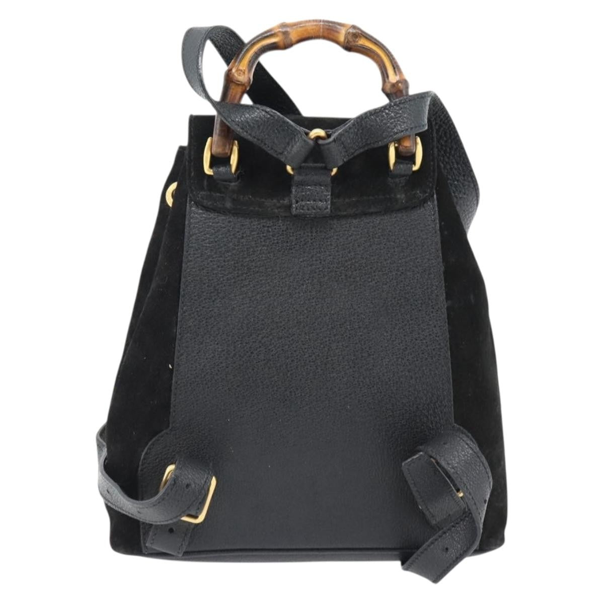 Gucci Gucci Vintage Bamboo Backpack Suede Black Suede Backpack Bag (Pre-Loved)