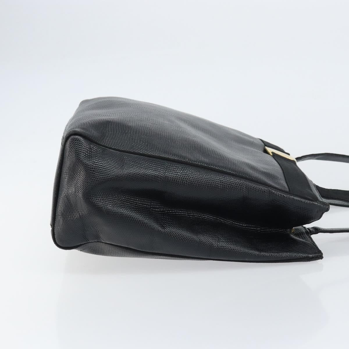 Salvatore Ferragamo Vintage Vara Bow Tote Lizard Embossed Leather Black Leather Tote Bag Bag (Authentic Pre-Loved)
