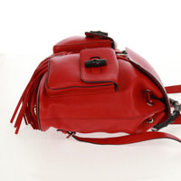 Gucci Bamboo Tassel Backpack Leather Red Leather Backpack Bag (Authentic Pre-Loved)