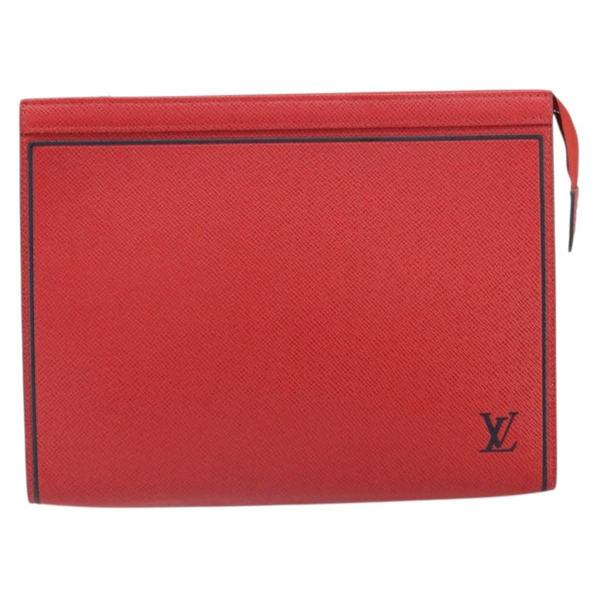 Louis Vuitton Pochette Voyage Taiga Leather Red Leather Clutche & Pouche Bag (Authentic Pre-Loved)