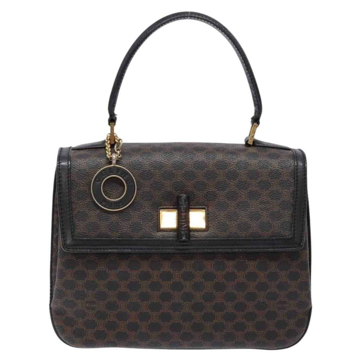 Celine Vintage Convertible Top Handle Bag Macadam Coated Canvas Black Canvas Handbag (Authentic Pre-Loved)
