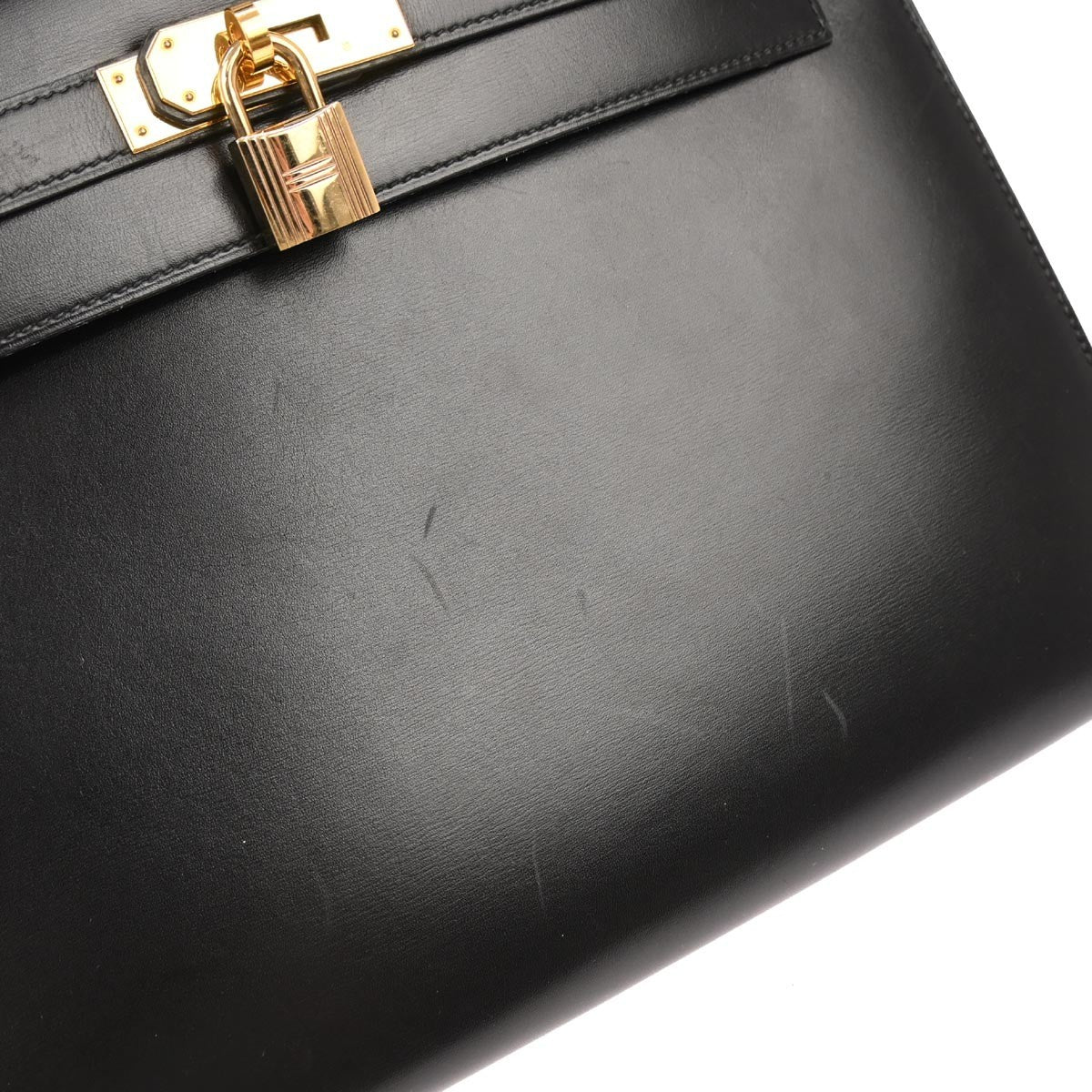 Hermes Kelly Handbag Black Box Calf With Gold Hardware Black Calfskin Handbag (Authentic Pre-Loved)