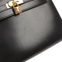 Hermes Kelly Handbag Black Box Calf With Gold Hardware Black Calfskin Handbag (Authentic Pre-Loved)