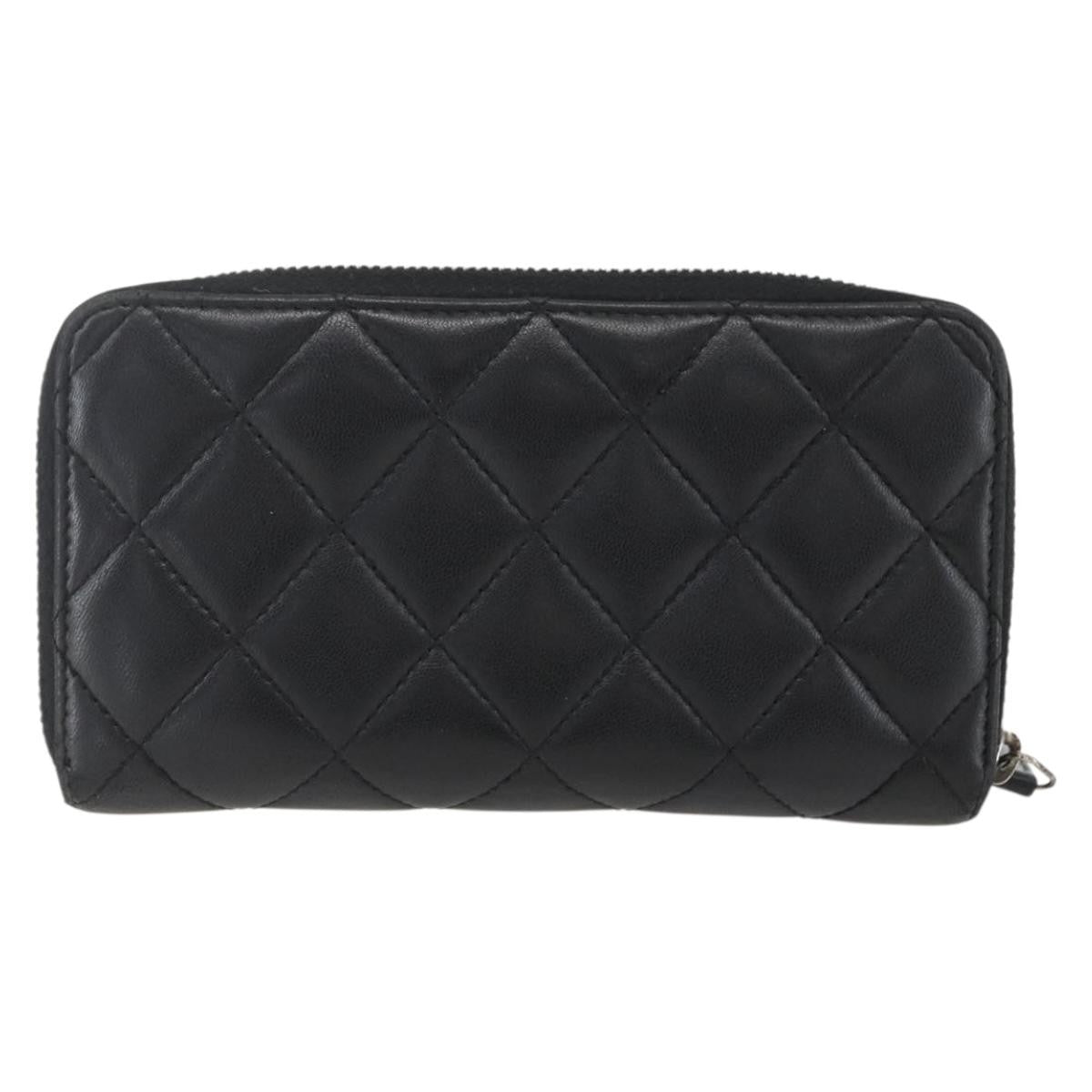 Chanel Zip Around Organizer Wallet Quilted Lambskin Black Leather Wallets Accessory (Authentic Pre-Loved)