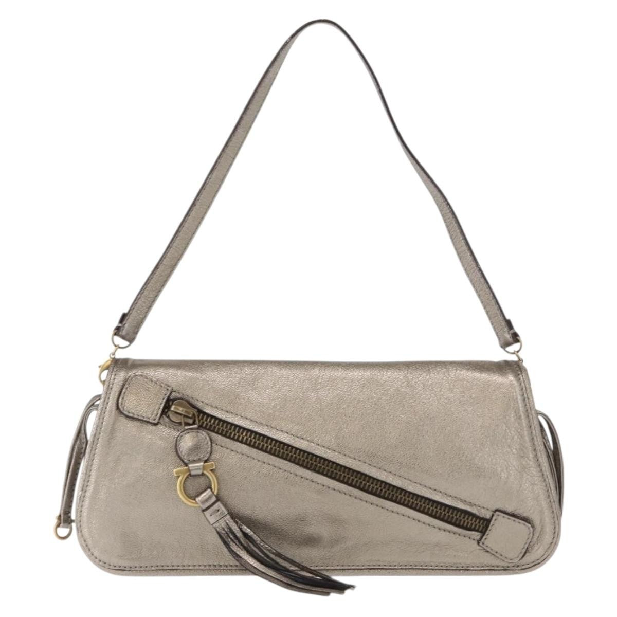 Salvatore Ferragamo Gancini Shoulder Bag Leather Silver Leather Shoulder Bag Bag (Authentic Pre-Loved)