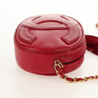 Chanel Chanel Vintage Oval Cc Tassel Crossbody Bag Leather Red Leather Shoulder Bag Bag (Pre-Loved)