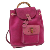Gucci Vintage Bamboo Backpack Suede Pink Suede Backpack Bag (Authentic Pre-Loved)