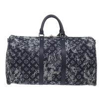 Louis Vuitton Keepall Bandouliere Bag Monogram Tapestry Canvas Navy Canvas Bag (Authentic Pre-Loved)