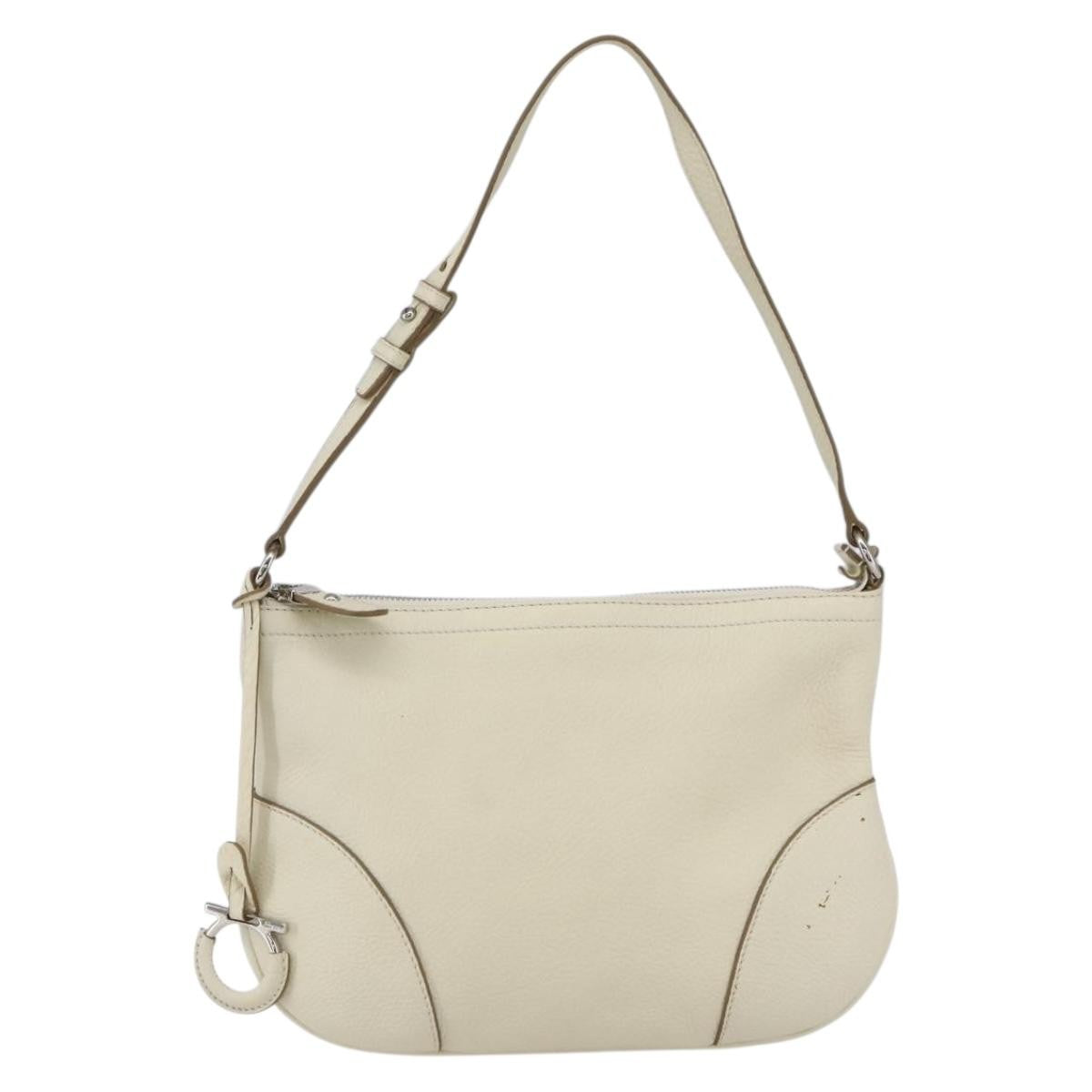 Salvatore Ferragamo Gancini Shoulder Bag Leather White Leather Shoulder Bag Bag (Authentic Pre-Loved)
