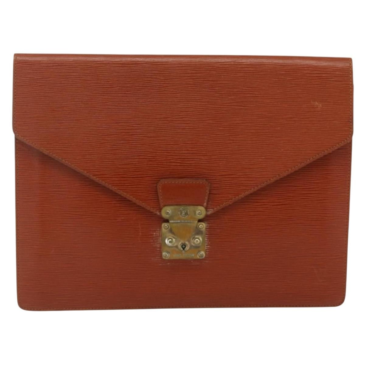Louis Vuitton Porte-Documents Senateur Bag Epi Leather Brown Leather Clutche & Pouche Bag (Authentic Pre-Loved)